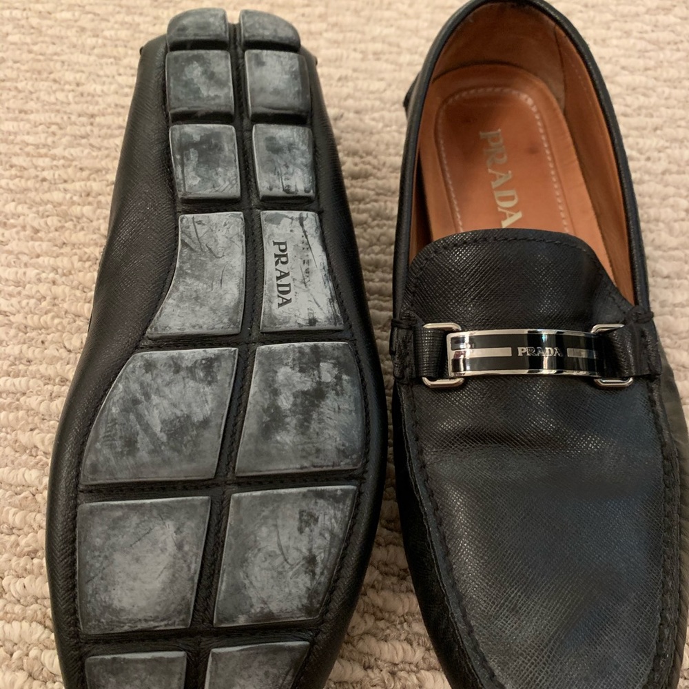 PRADA MEN SAFFIANO BLACK LEATHER DRESS SHOES - Picture 4 of 6